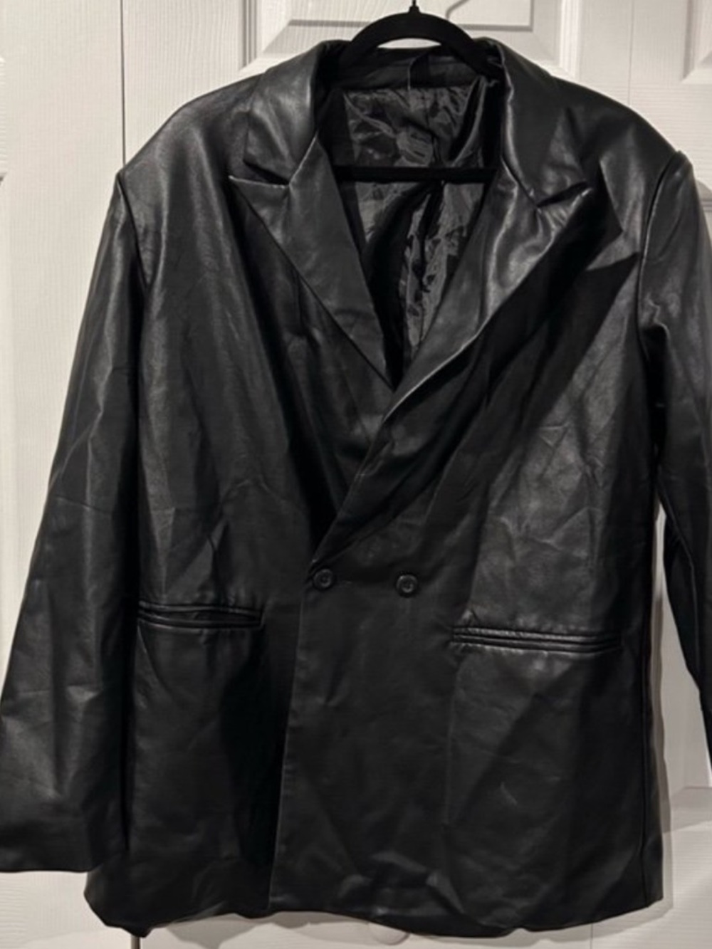 Windsor Trendy Oversized Black Faux Leather Blazer Jacket NWOT